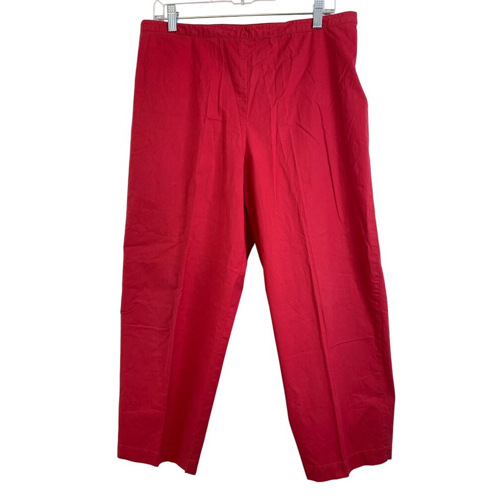VTG Eileen Fisher Crop Taper Womens Red Cotton Blend Pants L 8296
